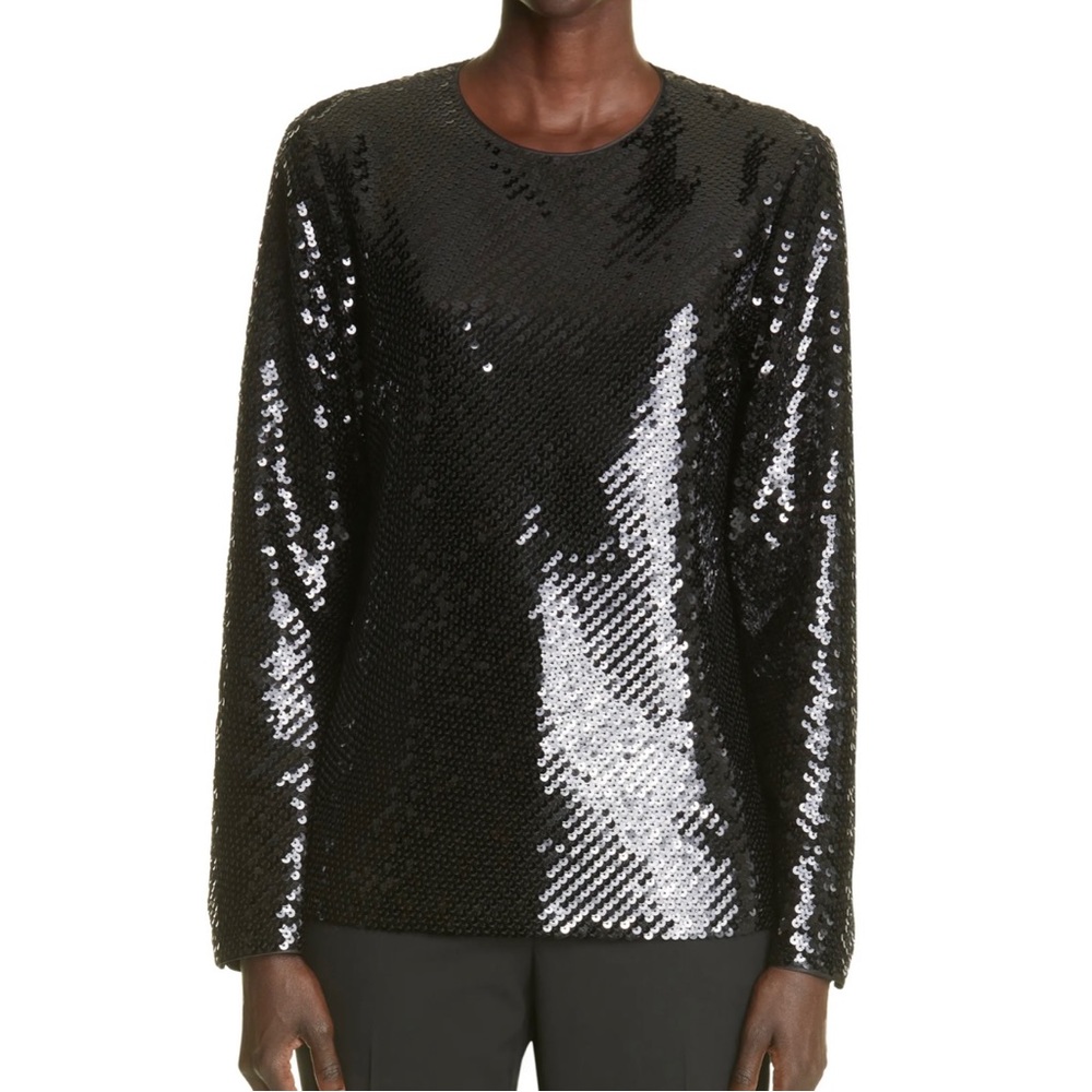 NWOT Lafayette 148 New York Adela Sequin Chiffon Blouse in Size Small
